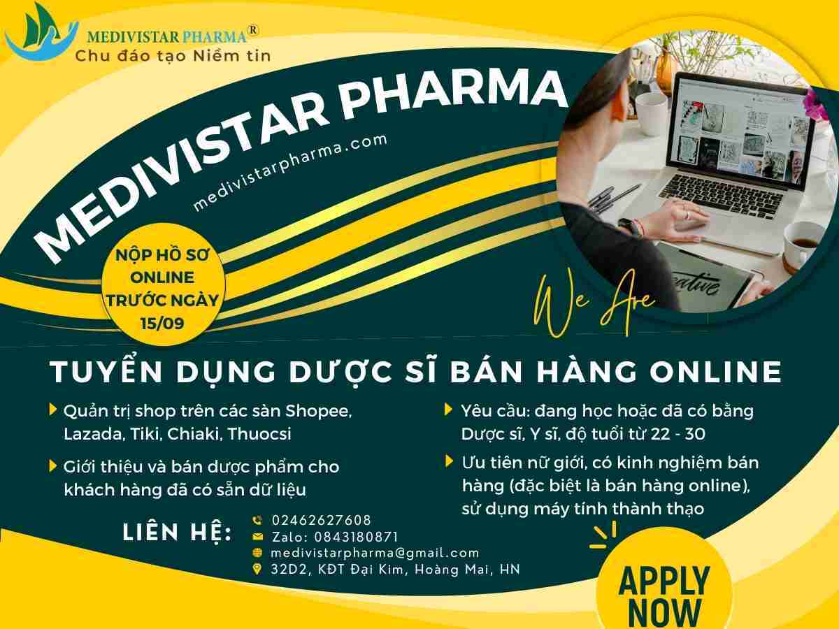 Tuyển dụng dược sỹ bán hàng online tháng 9 năm 2023